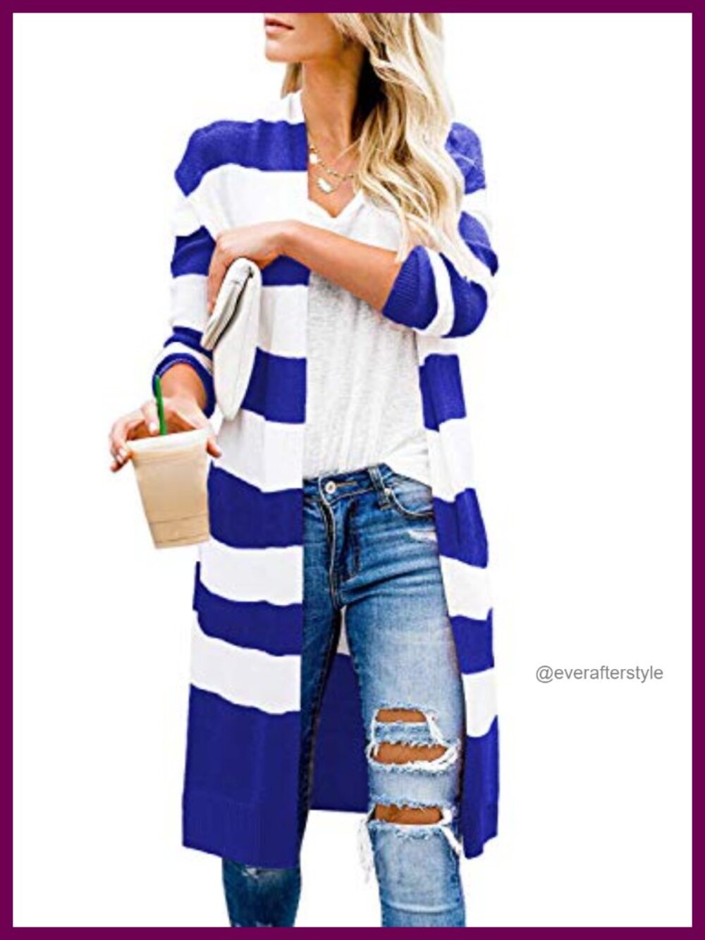Women's Long Color Block Duster Cardigan Loose Fit Open Front